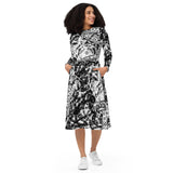 All-over print long sleeve midi dress