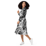 All-over print long sleeve midi dress