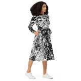 All-over print long sleeve midi dress